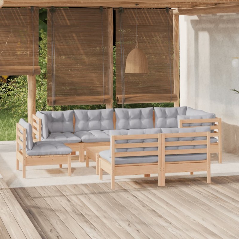 vidaXL Juego de muebles de jardín 9 pzas y cojines madera maciza pino vidaXL Juego de muebles de jardín 9 pzas y cojines madera maciza pino