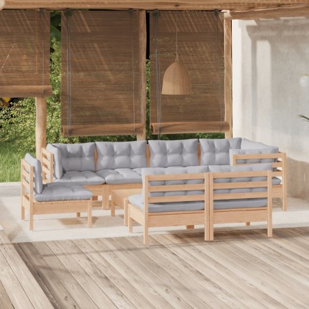 vidaXL Juego de muebles de jardín 9 pzas y cojines madera maciza pino