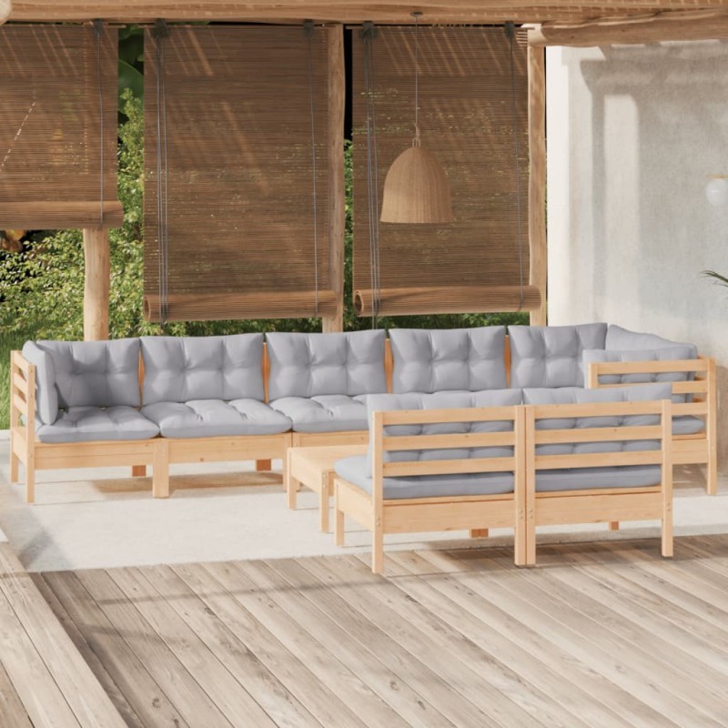 vidaXL Juego de muebles de jardín 9 pzas y cojines madera maciza pino