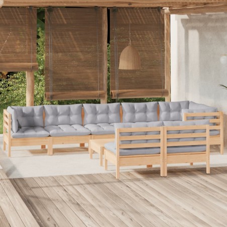 vidaXL Juego de muebles de jardín 9 pzas y cojines madera maciza pino