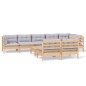 vidaXL Juego de muebles de jardín 9 pzas y cojines madera maciza pino