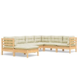 vidaXL Muebles de jardín 7 pzas y cojines madera maciza de pino crema