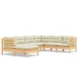vidaXL Muebles de jardín 7 pzas y cojines madera maciza de pino crema vidaXL Muebles de jardín 7 pzas y cojines madera maciza de pino crema