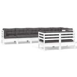 vidaXL Muebles de jardín 8 pzas y cojines blanco madera maciza de pino