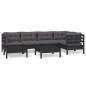 vidaXL Muebles de jardín 7 pzas y cojines negro madera maciza de pino