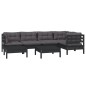 vidaXL Muebles de jardín 7 pzas y cojines negro madera maciza de pino