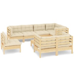 vidaXL Muebles de jardín 9 pzas y cojines madera maciza de pino crema