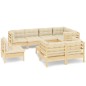 vidaXL Muebles de jardín 9 pzas y cojines madera maciza de pino crema vidaXL Muebles de jardín 9 pzas y cojines madera maciza de pino crema