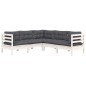 vidaXL Muebles de jardín 5 pzas con cojines blanco madera maciza pino vidaXL Muebles de jardín 5 pzas con cojines blanco madera maciza pino