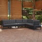 vidaXL Muebles de jardín 6 pzas y cojines negro madera maciza de pino