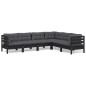 vidaXL Muebles de jardín 6 pzas y cojines negro madera maciza de pino