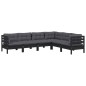vidaXL Muebles de jardín 6 pzas y cojines negro madera maciza de pino