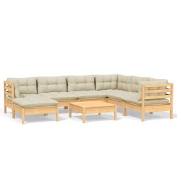 vidaXL Muebles de jardín 8 pzas y cojines madera maciza de pino crema