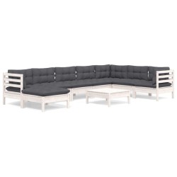 vidaXL Muebles de jardín 9 pzas y cojines blanco madera maciza de pino