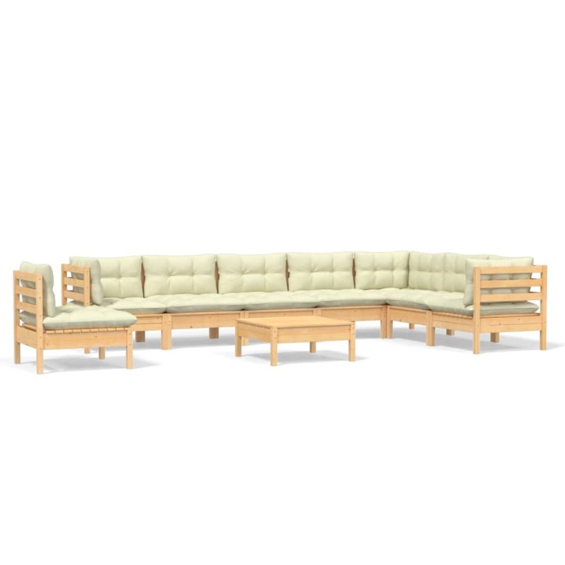 vidaXL Muebles de jardín 9 pzas y cojines madera maciza de pino crema vidaXL Muebles de jardín 9 pzas y cojines madera maciza de pino crema