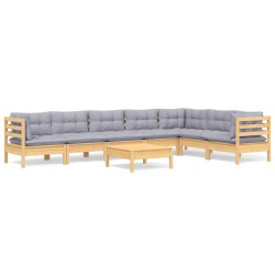 vidaXL Juego de muebles de jardín 8 pzas y cojines madera maciza pino