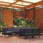 vidaXL Muebles de jardín 10 pzas con cojines negro madera maciza pino