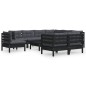 vidaXL Muebles de jardín 10 pzas con cojines negro madera maciza pino