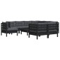 vidaXL Muebles de jardín 10 pzas con cojines negro madera maciza pino