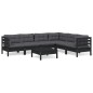 vidaXL Muebles de jardín 7 pzas con cojines negro madera maciza pino vidaXL Muebles de jardín 7 pzas con cojines negro madera maciza pino