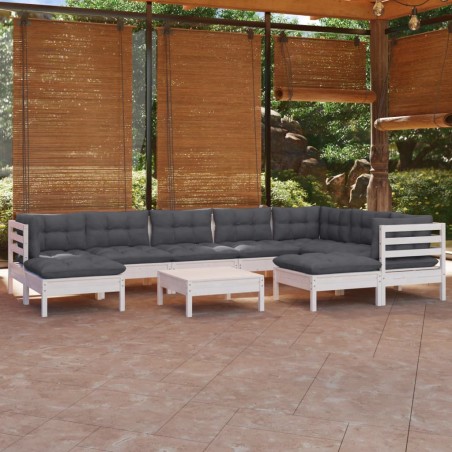 vidaXL Muebles de jardín 10 pzas con cojines blanco madera maciza pino