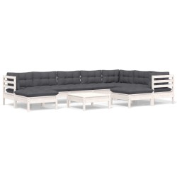 vidaXL Muebles de jardín 10 pzas con cojines blanco madera maciza pino