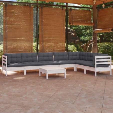 vidaXL Muebles de jardín 8 pzas con cojines blanco madera maciza pino