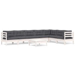 vidaXL Muebles de jardín 8 pzas con cojines blanco madera maciza pino