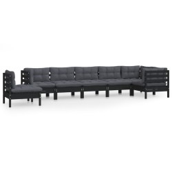 vidaXL Muebles de jardín 8 pzas y cojines negro madera maciza de pino