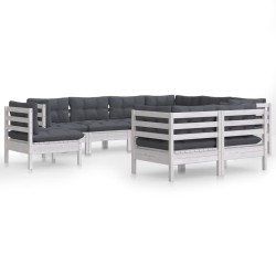 vidaXL Muebles de jardín 9 pzas y cojines blanco madera maciza de pino
