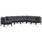 vidaXL Muebles de jardín 7 pzas y cojines negro madera maciza de pino