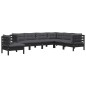 vidaXL Muebles de jardín 7 pzas y cojines negro madera maciza de pino