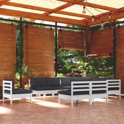 vidaXL Muebles de jardín 10 pzas y cojines blanco madera maciza de pino