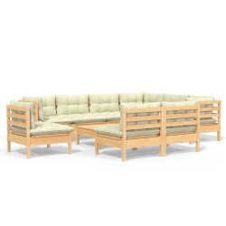vidaXL Muebles de jardín 10 pzas y cojines madera maciza de pino crema