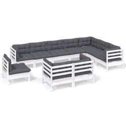 vidaXL Muebles de jardín 10 pzas y cojines blanco madera maciza pino