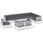 vidaXL Muebles de jardín 10 pzas y cojines blanco madera maciza pino