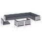 vidaXL Muebles de jardín 10 pzas y cojines blanco madera maciza pino