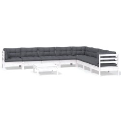 vidaXL Muebles de jardín 9 pzas y cojines blanco madera maciza de pino