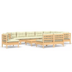 vidaXL Muebles de jardín 11 pzas y cojines madera maciza de pino crema