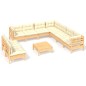 vidaXL Muebles de jardín 10 pzas y cojines madera maciza de pino crema vidaXL Muebles de jardín 10 pzas y cojines madera maciza de pino crema