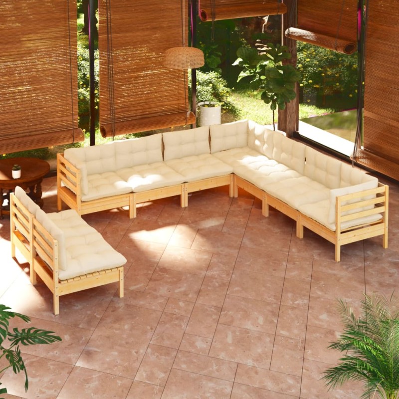 vidaXL Muebles de jardín 9 pzas y cojines madera maciza de pino crema vidaXL Muebles de jardín 9 pzas y cojines madera maciza de pino crema