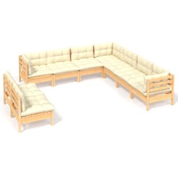 vidaXL Muebles de jardín 9 pzas y cojines madera maciza de pino crema