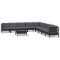 vidaXL Muebles de jardín 10 pzas con cojines negro madera maciza pino