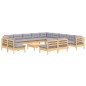 vidaXL Muebles de jardín 14 pzas y cojines madera maciza de pino gris