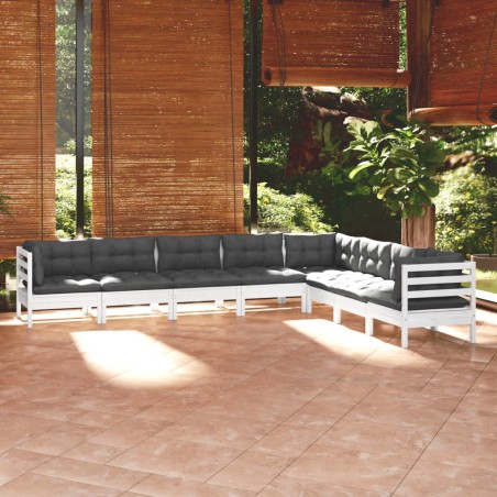 vidaXL Muebles de jardín 8 pzas y cojines blanco madera maciza de pino