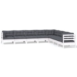 vidaXL Muebles de jardín 8 pzas y cojines blanco madera maciza de pino