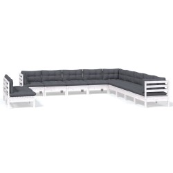 vidaXL Muebles de jardín 11 pzas y cojines blanco madera maciza pino