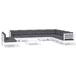 vidaXL Muebles de jardín 11 pzas con cojines blanco madera de pino