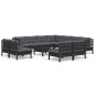 vidaXL Muebles de jardín 12 pzas con cojines negro madera maciza pino vidaXL Muebles de jardín 12 pzas con cojines negro madera maciza pino