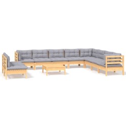 vidaXL Juego de muebles de jardín 11 pzas y cojines madera maciza pino